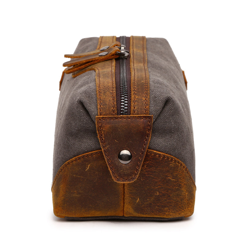 Travel Toiletry Bag | Water-resistant bag made with Washed Canvas and PU Leather for Cosmetics, Makeup, Shaving Accessories