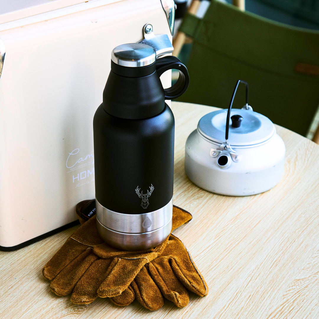 Dog water bottle with detachable bowls showing complete bottle