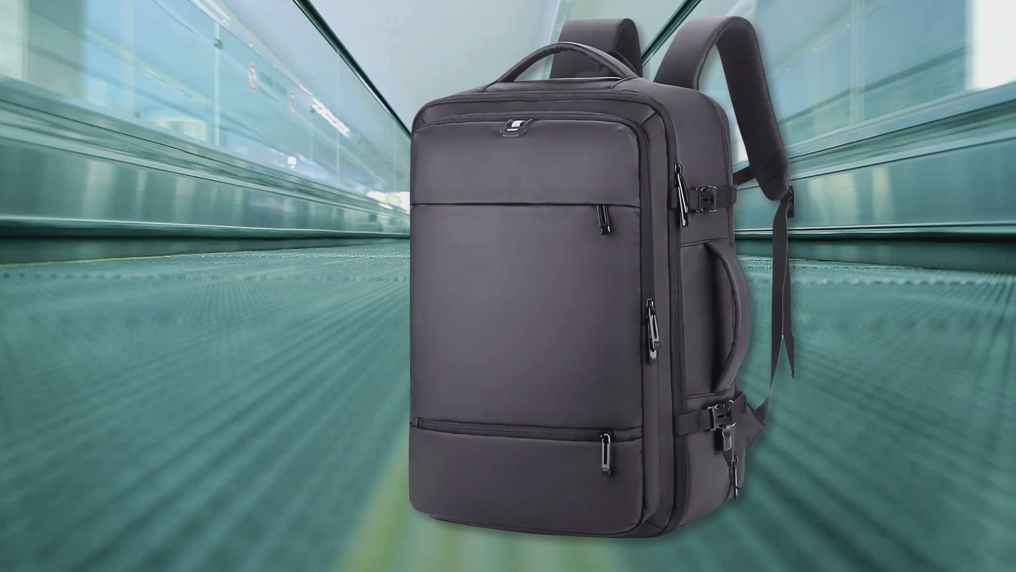 Expandable business backpack with USB charging port and shoe compartment, perfect for work or travel