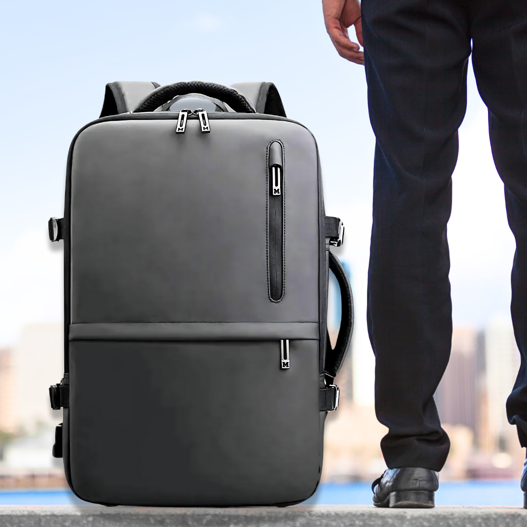 Travel backpack with laptop compartment, waterproof design, and USB charging port