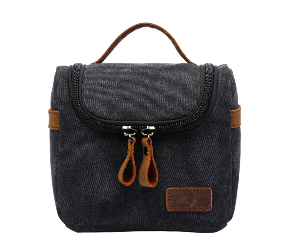 Travel Toiletry Bag | Water-resistant bag made with Washed Canvas and PU Leather for Cosmetics, Makeup, Shaving Accessories