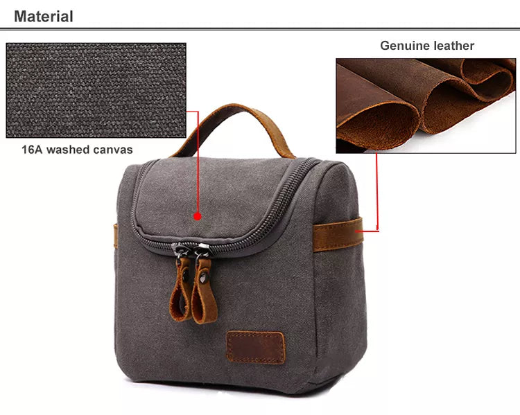 Travel Toiletry Bag | Water-resistant bag made with Washed Canvas and PU Leather for Cosmetics, Makeup, Shaving Accessories