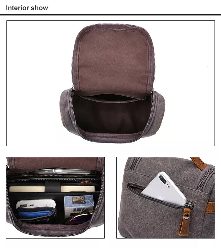 Travel Toiletry Bag | Water-resistant bag made with Washed Canvas and PU Leather for Cosmetics, Makeup, Shaving Accessories