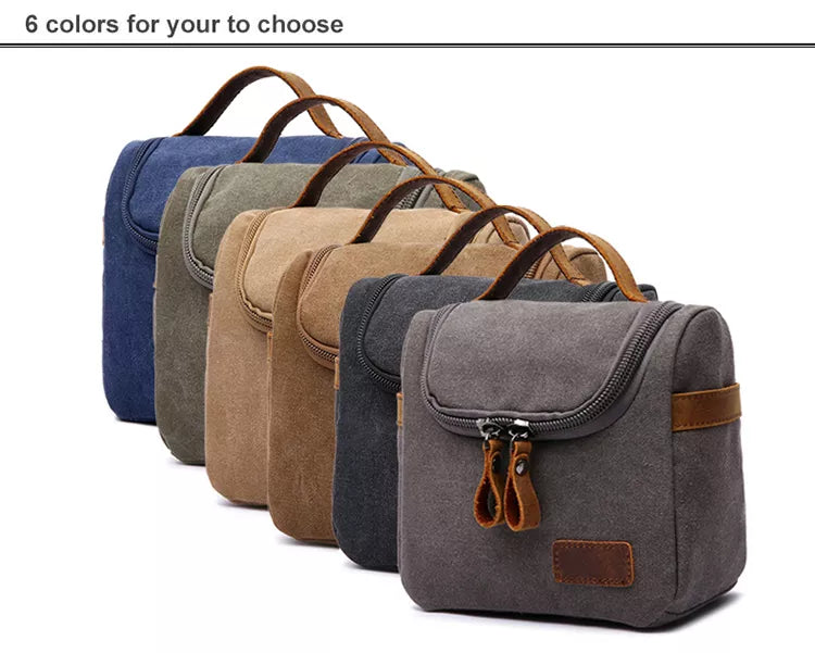 Travel Toiletry Bag | Water-resistant bag made with Washed Canvas and PU Leather for Cosmetics, Makeup, Shaving Accessories