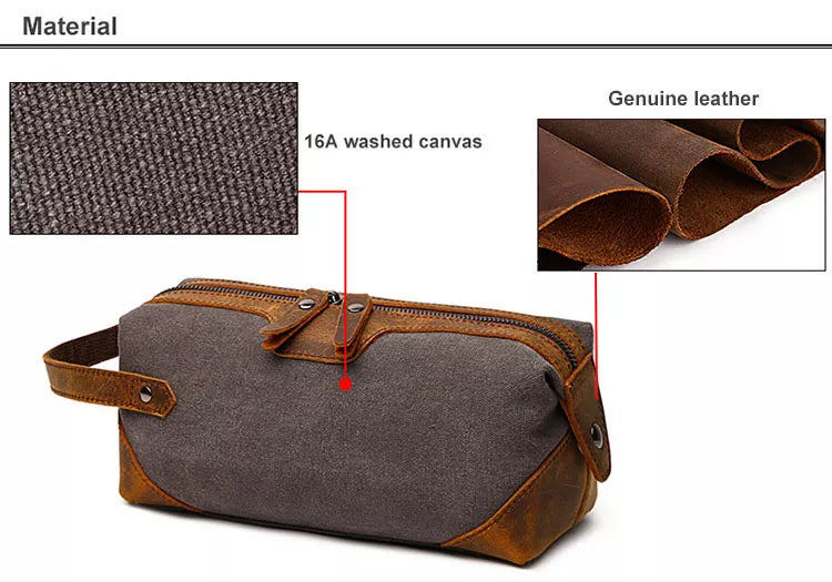 Travel Toiletry Bag | Water-resistant bag made with Washed Canvas and PU Leather for Cosmetics, Makeup, Shaving Accessories