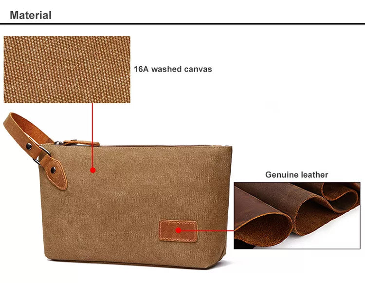 Travel Toiletry Bag | Water-resistant bag made with Washed Canvas and PU Leather for Cosmetics, Makeup, Shaving Accessories