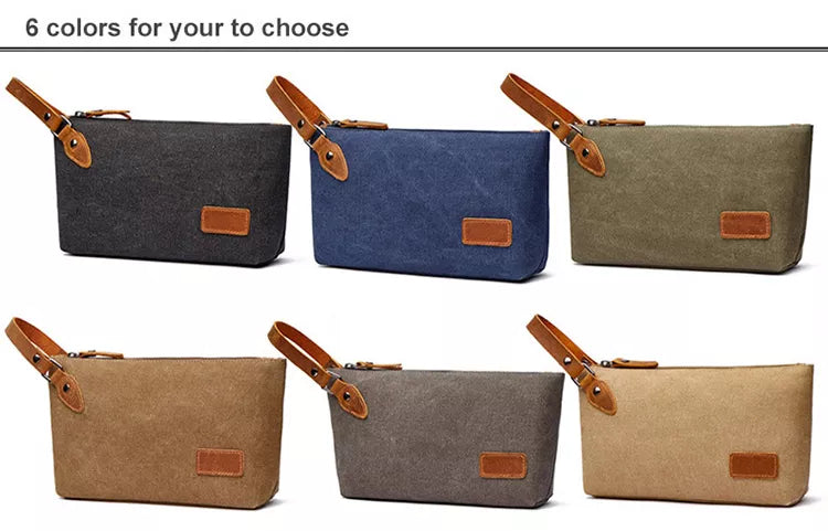 Travel Toiletry Bag | Water-resistant bag made with Washed Canvas and PU Leather for Cosmetics, Makeup, Shaving Accessories