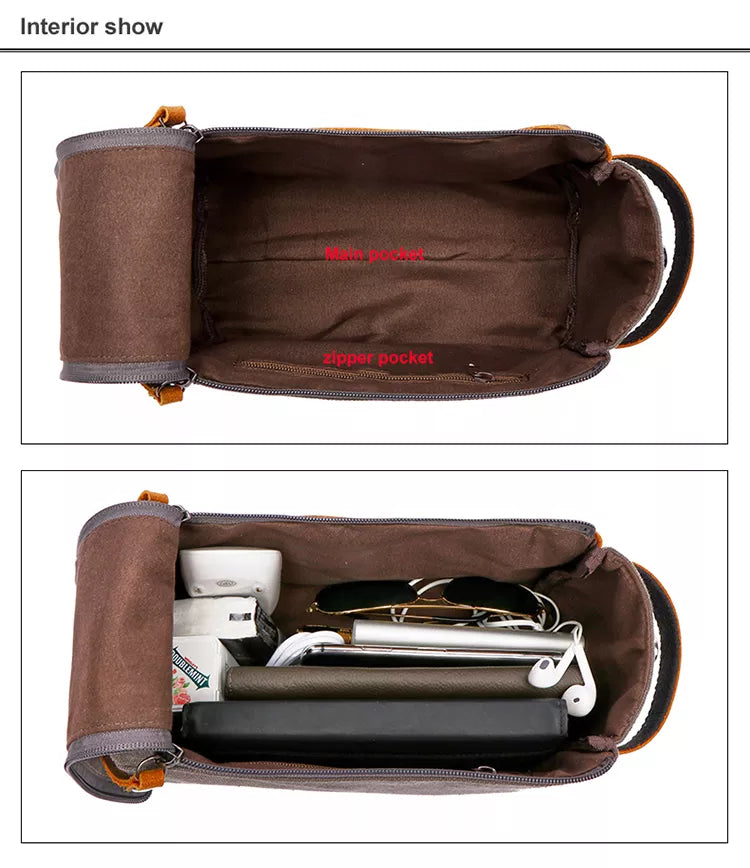 Travel Toiletry Bag | Water-resistant bag made with Washed Canvas and PU Leather for Cosmetics, Makeup, Shaving Accessories