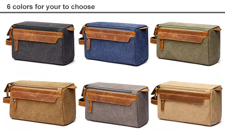 Travel Toiletry Bag | Water-resistant bag made with Washed Canvas and PU Leather for Cosmetics, Makeup, Shaving Accessories