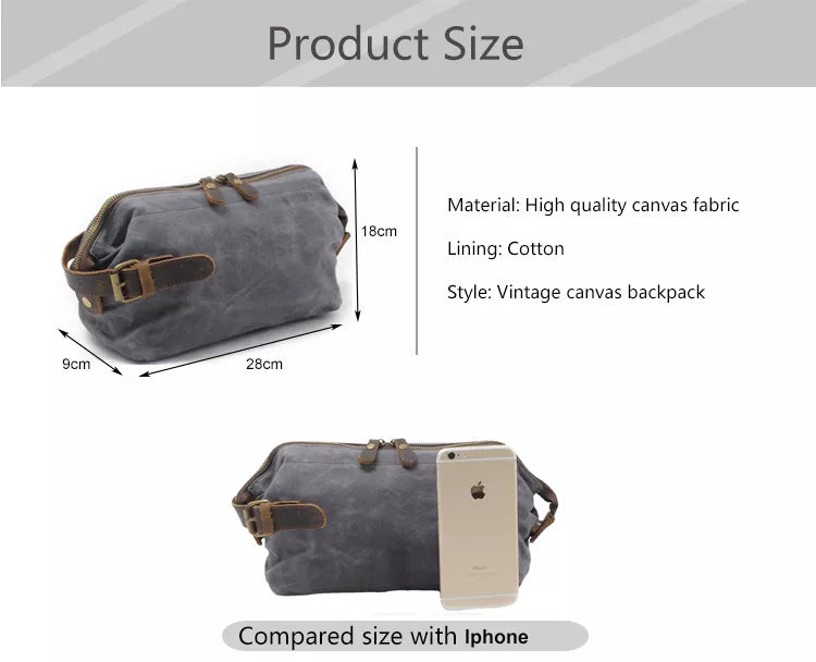 Travel Toiletry Bag | Water-resistant bag made with Washed Canvas and PU Leather for Cosmetics, Makeup, Shaving Accessories