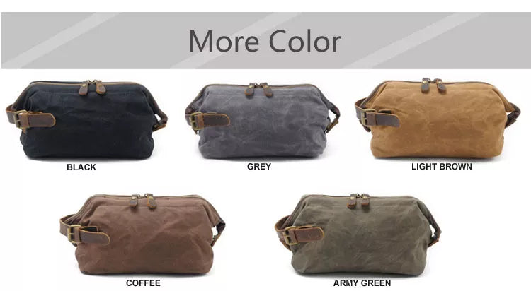 Travel Toiletry Bag | Water-resistant bag made with Washed Canvas and PU Leather for Cosmetics, Makeup, Shaving Accessories