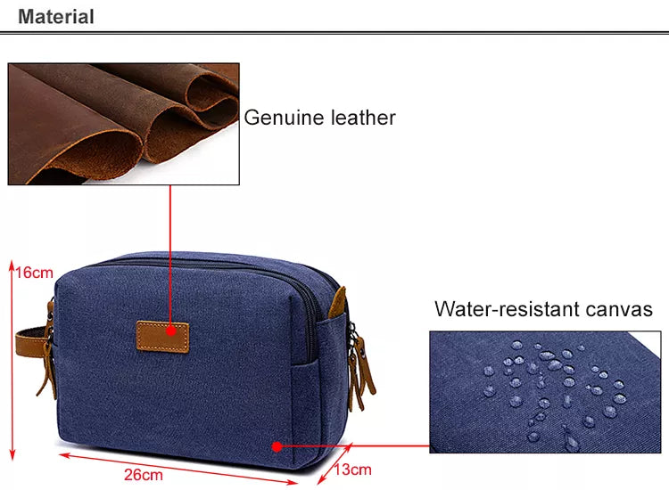 Travel Toiletry Bag | Water-resistant bag made with Washed Canvas and PU Leather for Cosmetics, Makeup, Shaving Accessories