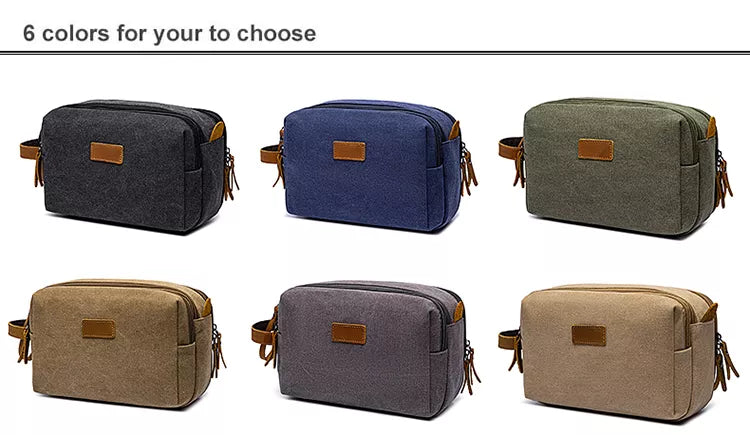 Travel Toiletry Bag | Water-resistant bag made with Washed Canvas and PU Leather for Cosmetics, Makeup, Shaving Accessories