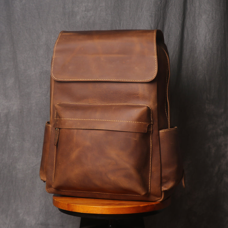 Genuine Cowhide Leather Backpack | Men & Women | For Business, School, Bookbag, Laptop, Travel, Daypack, Hiking, Work | Premium Vintage Leathercraft