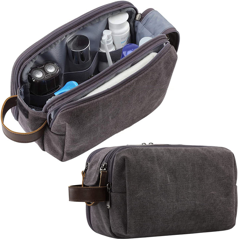 Travel Toiletry Bag | Water-resistant bag made with Washed Canvas and PU Leather for Cosmetics, Makeup, Shaving Accessories