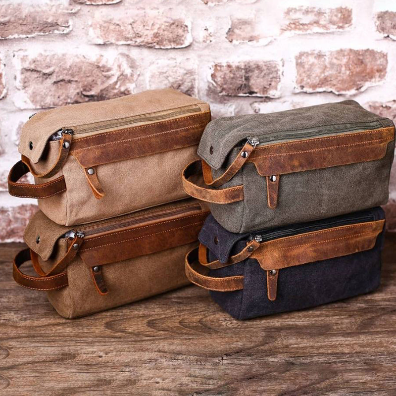 Travel Toiletry Bag | Water-resistant bag made with Washed Canvas and PU Leather for Cosmetics, Makeup, Shaving Accessories