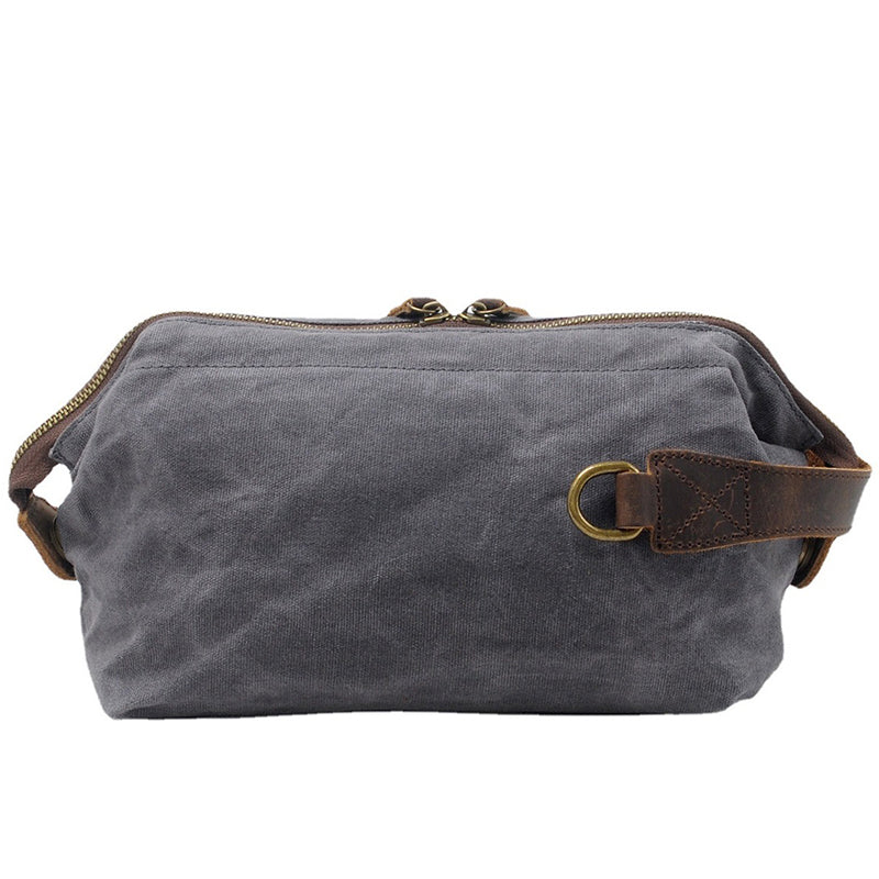 Travel Toiletry Bag | Water-resistant bag made with Washed Canvas and PU Leather for Cosmetics, Makeup, Shaving Accessories