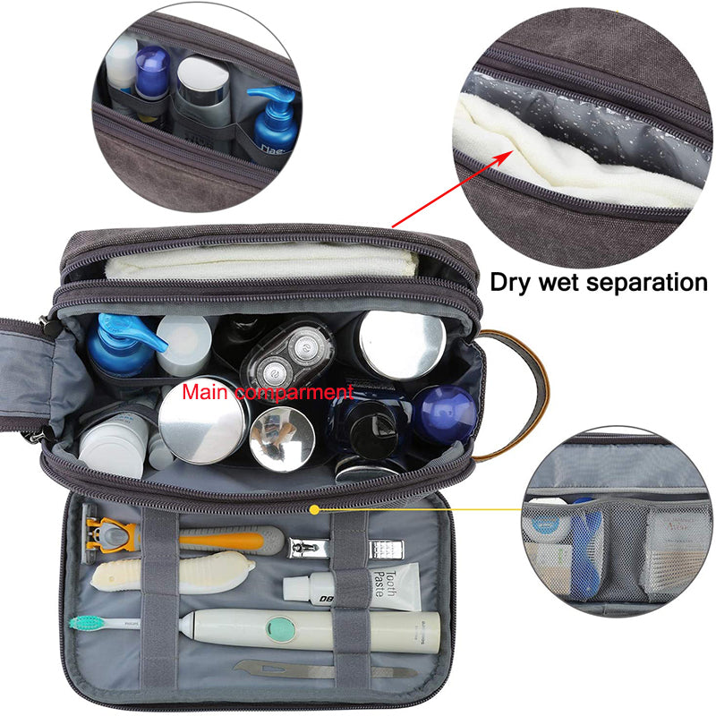 Travel Toiletry Bag | Water-resistant bag made with Washed Canvas and PU Leather for Cosmetics, Makeup, Shaving Accessories