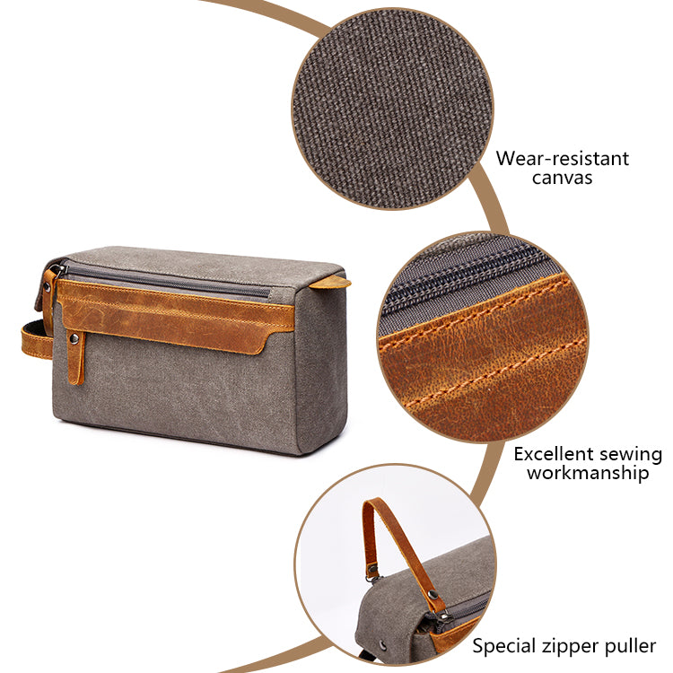 Travel Toiletry Bag | Water-resistant bag made with Washed Canvas and PU Leather for Cosmetics, Makeup, Shaving Accessories