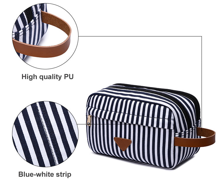 Travel Toiletry Bag | Water-resistant bag made with Washed Canvas and PU Leather for Cosmetics, Makeup, Shaving Accessories