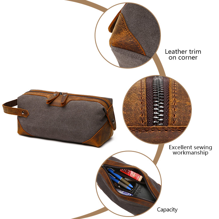 Travel Toiletry Bag | Water-resistant bag made with Washed Canvas and PU Leather for Cosmetics, Makeup, Shaving Accessories