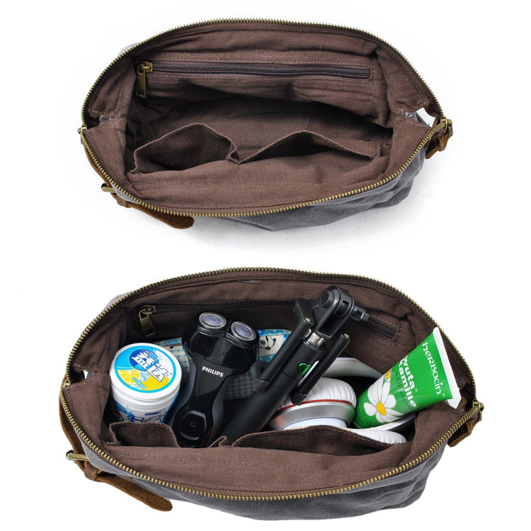 Travel Toiletry Bag | Water-resistant bag made with Washed Canvas and PU Leather for Cosmetics, Makeup, Shaving Accessories