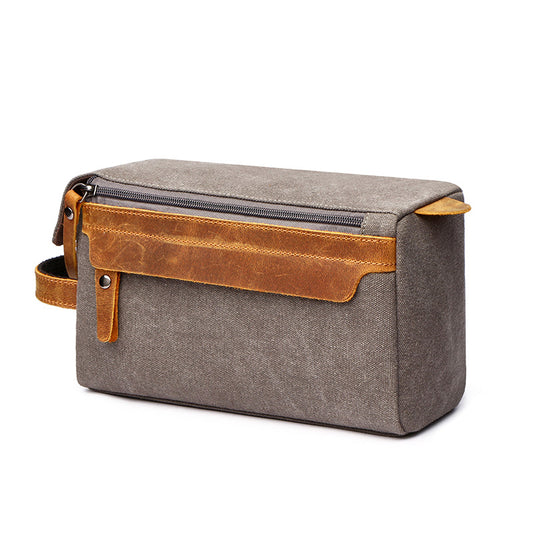 Travel Toiletry Bag | Water-resistant bag made with Washed Canvas and PU Leather for Cosmetics, Makeup, Shaving Accessories