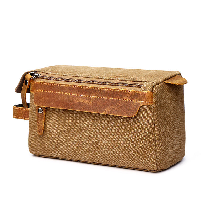 Travel Toiletry Bag | Water-resistant bag made with Washed Canvas and PU Leather for Cosmetics, Makeup, Shaving Accessories