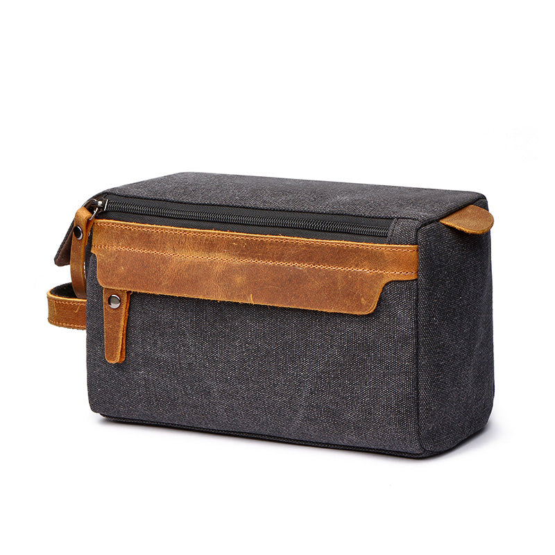 Travel Toiletry Bag | Water-resistant bag made with Washed Canvas and PU Leather for Cosmetics, Makeup, Shaving Accessories