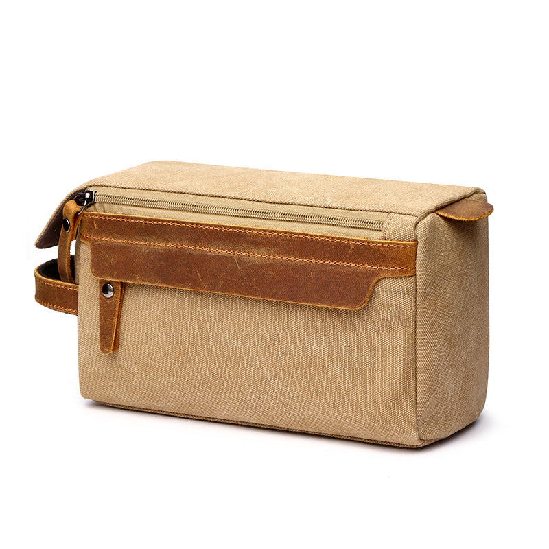 Travel Toiletry Bag | Water-resistant bag made with Washed Canvas and PU Leather for Cosmetics, Makeup, Shaving Accessories