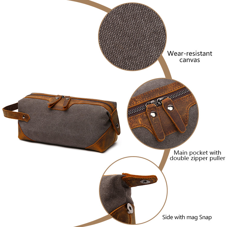 Travel Toiletry Bag | Water-resistant bag made with Washed Canvas and PU Leather for Cosmetics, Makeup, Shaving Accessories