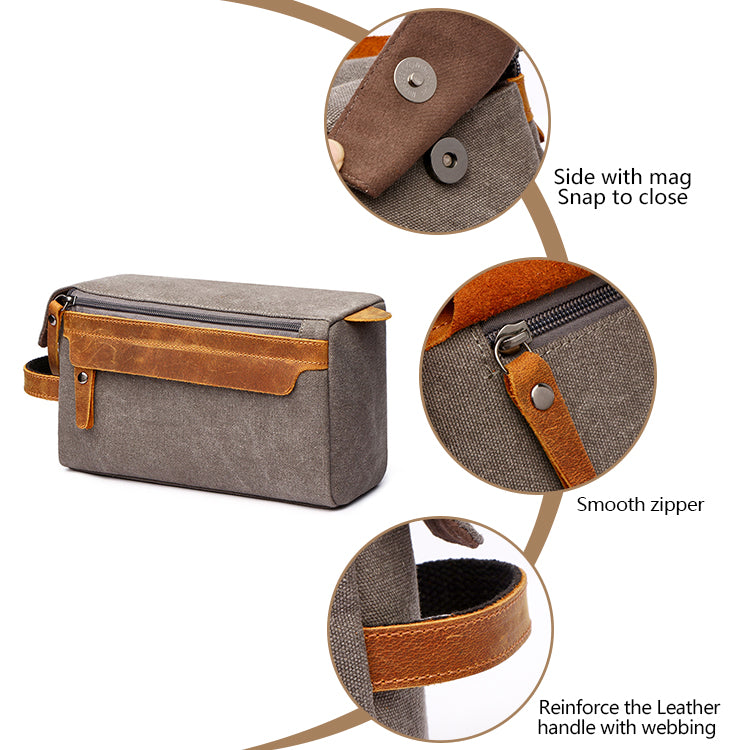 Travel Toiletry Bag | Water-resistant bag made with Washed Canvas and PU Leather for Cosmetics, Makeup, Shaving Accessories