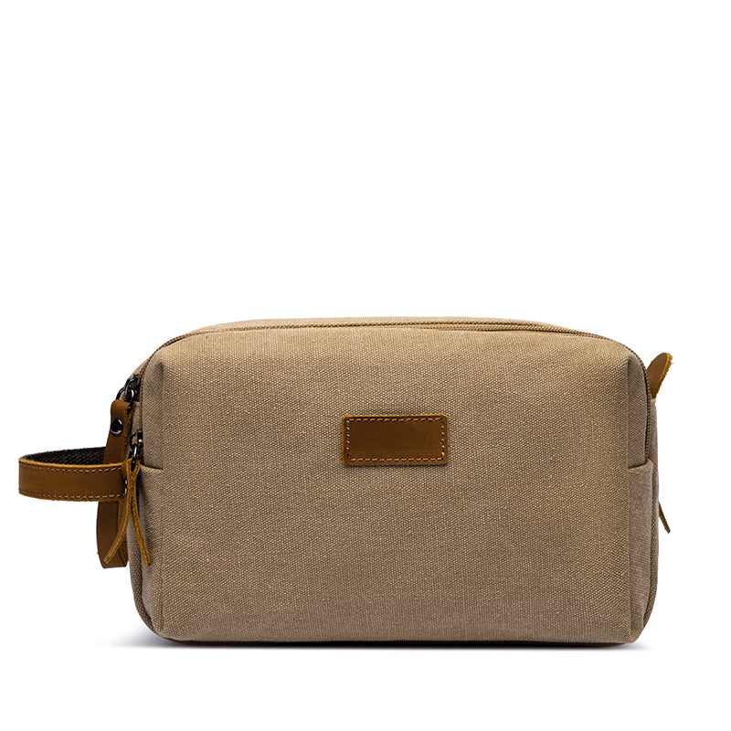 Travel Toiletry Bag | Water-resistant bag made with Washed Canvas and PU Leather for Cosmetics, Makeup, Shaving Accessories