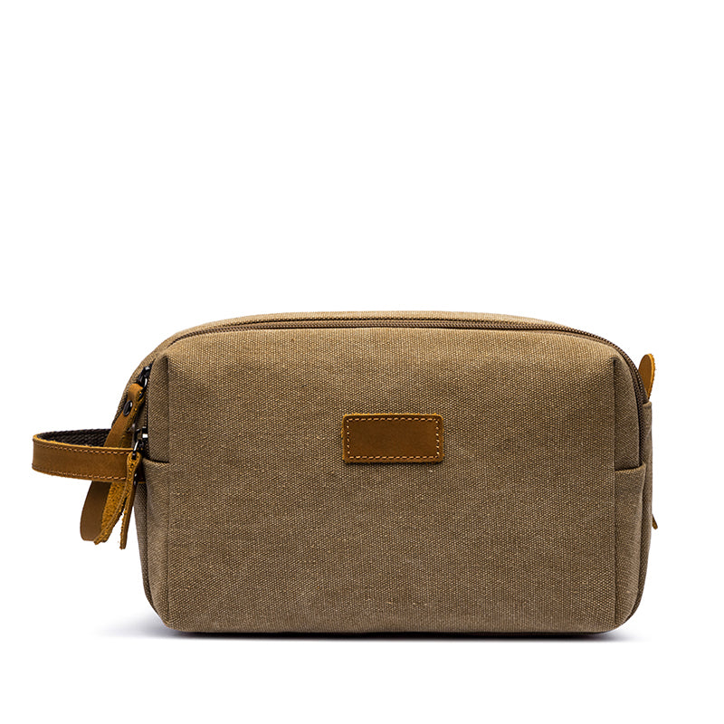 Travel Toiletry Bag | Water-resistant bag made with Washed Canvas and PU Leather for Cosmetics, Makeup, Shaving Accessories