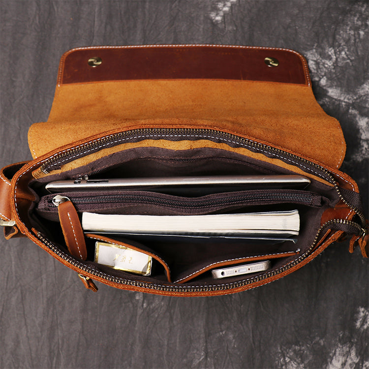 Vintage Genuine Leather Messenger Sling Bag | Men & Women | For Business, School, Bookbag, Laptop, Travel, Daypack, Hiking, Work