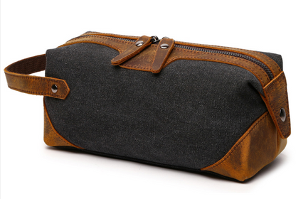 Travel Toiletry Bag | Water-resistant bag made with Washed Canvas and PU Leather for Cosmetics, Makeup, Shaving Accessories