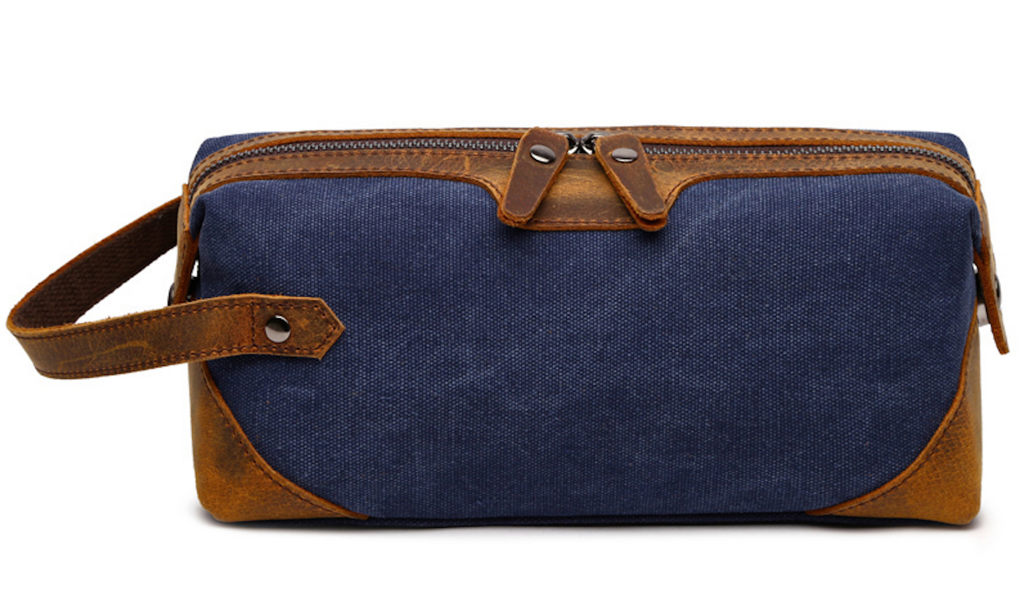 Travel Toiletry Bag | Water-resistant bag made with Washed Canvas and PU Leather for Cosmetics, Makeup, Shaving Accessories