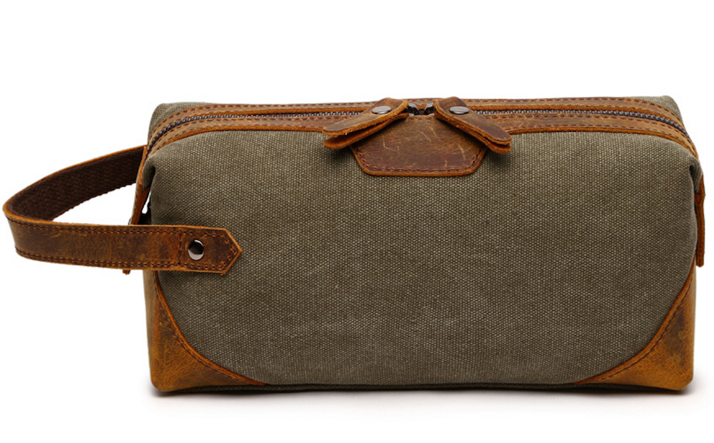 Travel Toiletry Bag | Water-resistant bag made with Washed Canvas and PU Leather for Cosmetics, Makeup, Shaving Accessories