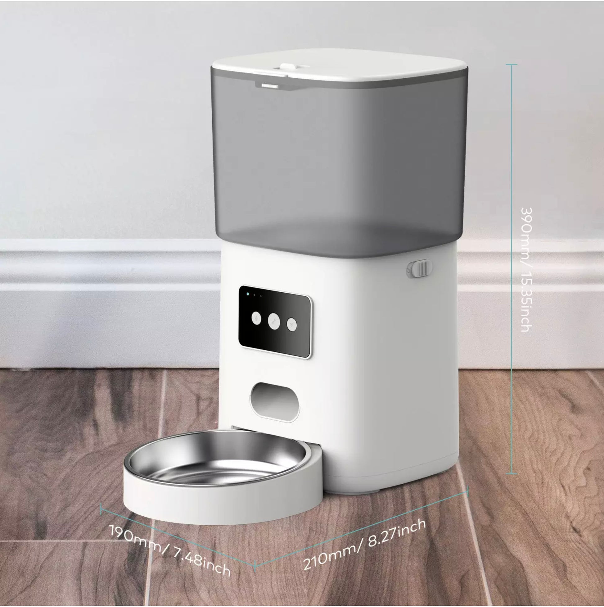 Programmable pet feeder with low food alarm and WiFi feeding control for dogs and cats